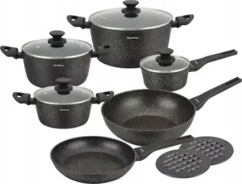 Set tenxhere e tigane Klausberg KB-7659, 12 pjesë, shtresë mermeri jo ngjitëse, gri