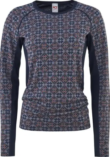 Bluzë termike për gra Kari Traa Rose Light LS, lesh merino, mëngë të gjata, blu me model