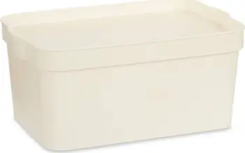 Kuti ruajtëse plastike me kapak, 7.5L, 21.5 x 14.5 x 32 cm, ngjyrë krem