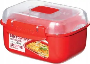 Enë drejtkëndore për mikrovalë Sistema, 525 ml, transparente me të kuqe