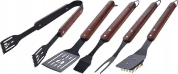 Set veglash BBQ Jean Dubost Laguiole, 5 pjesë, doreza druri rubberwood, ngjyrë e errët