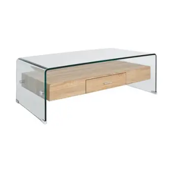 Tavolinë qendre AVAN HM8090, xham dhe MDF, 110x55x35 cm, transparente