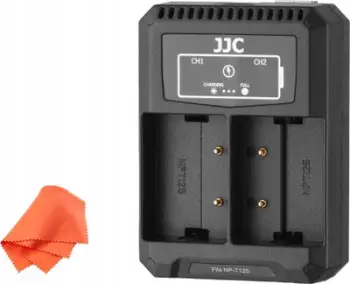 Karikues dual USB për bateri kamerë JJC Fuji DCH NPT125, për Fujifilm NP T125, i zi