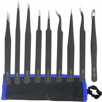 Set pincetash precize metalike ESD MAR POL M66799, 9 copë, të zeza