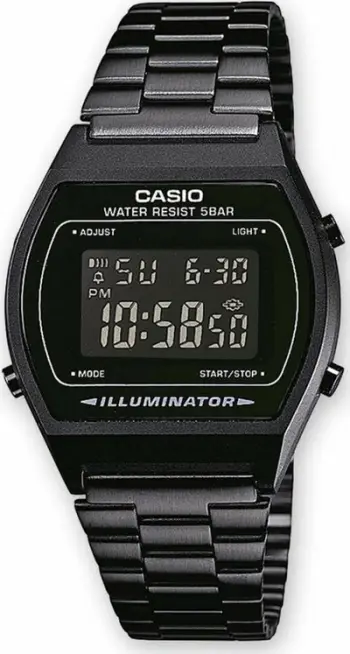 Orë digjitale Casio B640WB-1B, rezistente ndaj ujit 50m, çelik inoksi, e zezë