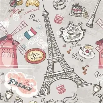 Letër muri dekorative Paris, motiv Kulla Eiffel, dizajn pastiçeri, shumëngjyrëshe