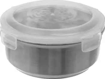 Kuti dreke inox e rrumbullakët, kapak hermetik, çelik inox, argjend