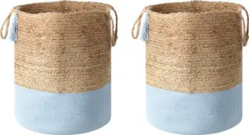 Set shportash Beliani Gajar, 2 copë, jute dhe pambuk, bezhë blu e çelët