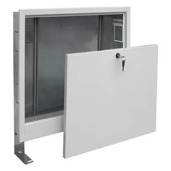 Kabinet i ndërtuar në mur SZP-4, 795x615-705x110-175 mm, për kolektor ngrohjeje, i bardhë