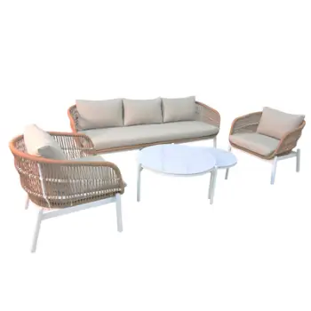 Set mobiljesh kopshti MEMFIS HM6470.03, 5 pjesë, alumin dhe litar, tavolinë qeramike, i bardhë