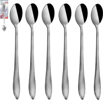 Set lugë kokteji inox, 6 copë, për ëmbëlsira dhe latte, argjendtë