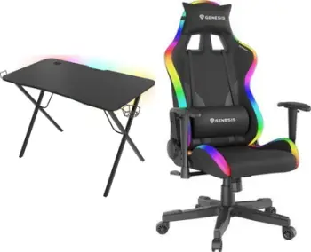 Set gaming Genesis Holm 200 RGB Trit 600 RGB, tavolinë 113 x 60 cm, karrige RGB, i zi