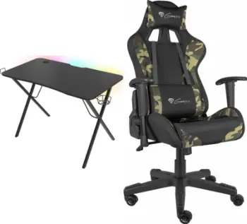 Set gaming Genesis Holm 200 RGB + Nitro 560, tavolinë 113x60 cm, karrige camo, i zi