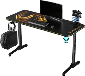 Tavolinë gaming Ultradesk Frag V3, 140×76 cm, kapacitet 90 kg, e zezë me ari