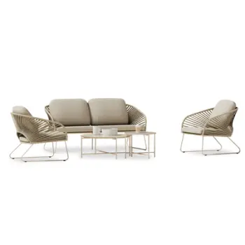 Set lounge i jashtëm Vermont HM6504.02, 5 copë, metal litar xham, ngjyrë bezhë