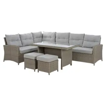 Set këndor alumini për dhomë dite HM5144.21, me 2 tabure dhe tavolinë, gri