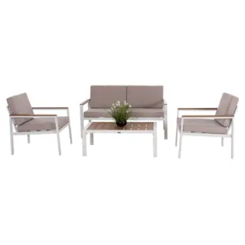 Set lounge kopshti SAFIN HM6278.01, alumin, 4 pjesë, i bardhë me jastëkë bezhë