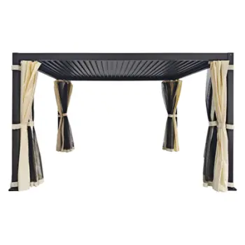 Rrjetë mushkonjash për pergola Quito HM6614, 3x4x2.4m, rrjetë e zezë, perde bezhë