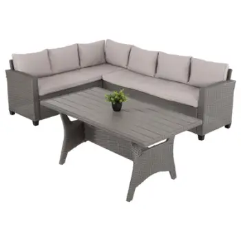 Set lounge kopshti CARSON HM6078.01, qoshe me tavolinë, rattan sintetik, gri