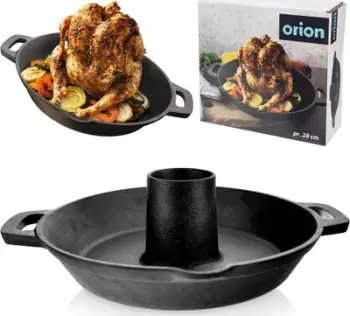 Tigan gize për pjekje pule Orion, me qëndrim, për furrë dhe sobë, i zi