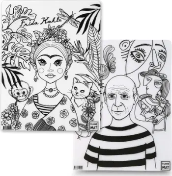 Tapet për ngjyrosje Funny Mat Pablo Picasso dhe Frida Kahlo, 25 x 35 cm, plastik, bardhë e zezë