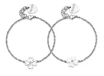 Set Byzylyk për femra S'Agapõ Four-leaf Clover Me + You SEY25, 2 copë, të argjendtë