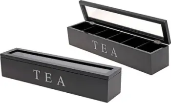 Kuti çaji Excellent Houseware Tea Box, 6 ndarje, e zezë