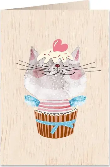 Kartolinë druri Cozywood Cat With Heart C6 me zarf, natyrale