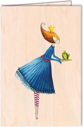Kartolinë druri Cozywood Wooden Card C6, me zarf, dizajn Woman With Frog