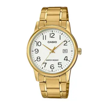 Ora dore Casio MTP-V002G-7B2UDF, çelik inox, e artë, faqe e bardhë
