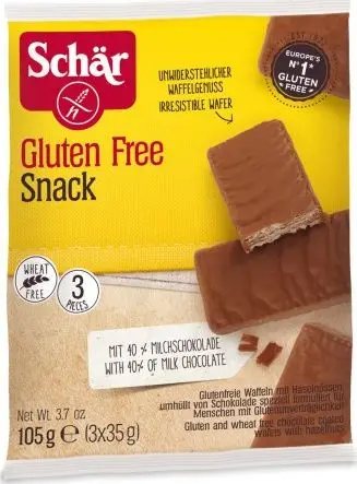 Vafla snack Schar, pa gluten, çokollatë qumështi, 105g