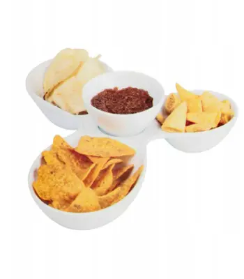 Enë qeramike për snacks, 3 madhësi, me pjesë të lëvizshme, e bardhë