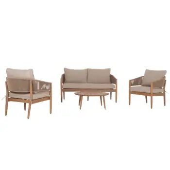 Set mobilje oborri KANU HM6416, 4 pjesë, dru akacie metal litar, bezhë