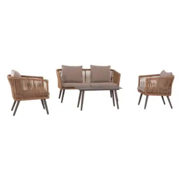 Set mobilje kopshti House Nordic Freja HM6057.04, alumini PE rattan, 4 pjesë, cappuccino bejxhe