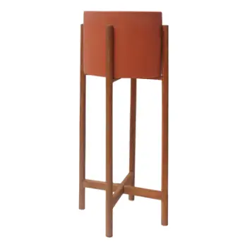 Vazo dekorative Rentil HM4684.08L, Fiber Cement, me bazë druri teak, terrakote