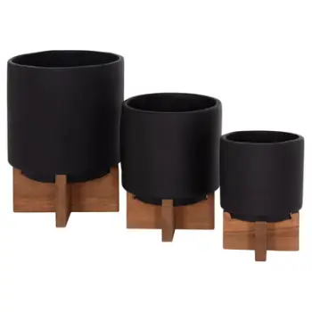 Set vazo dekorative TANTI HM4685.01, 3 copë, Fiber Cement, të zeza
