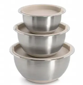Set tasa kuzhine Zeller Present Inox, 3 copë, me kapakë plastikë, argjend