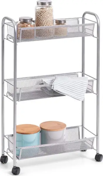Karrocë zyre Zeller Office Cart, 71cm, 3 shporta, argjendi
