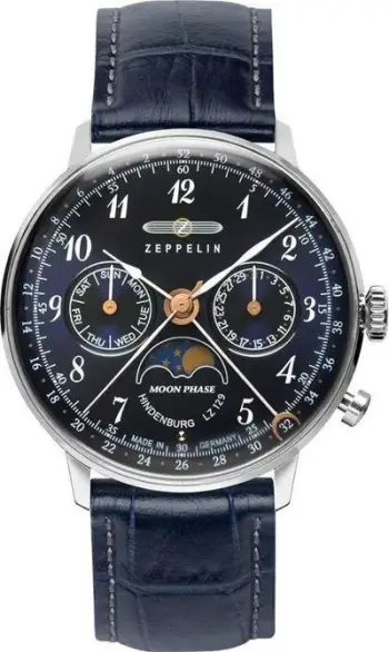 Ora dore Zeppelin 7037-3 LZ 129 Hindenburg Moonphase, 36mm, e natës