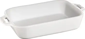 Pjatancë drejtkëndëshe qeramike Staub, pjekje në furrë, me doreza, e bardhë