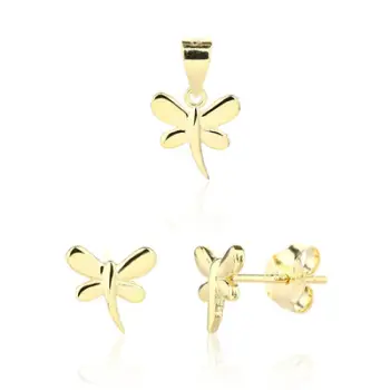 Set Pendant dhe vathë për femra JVD Dragonflies SVLS0123SJ6GO00, të artë