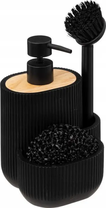 Dispenser për detergjent enësh 5five Simply Smart, me mbajtëse sfungjeri, plastikë, i zi