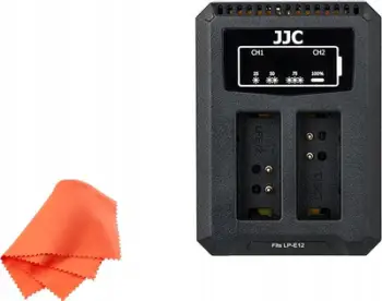 Karikues dyfishtë USB për bateri JJC DCH LPE12, për Canon LP E12, i zi