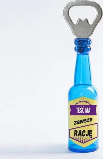 Hapës birrash Gift4U, plastikë dhe metal, mbishkrim Vjehrri ka gjithmonë të drejtë, gri mat