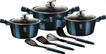Set tenxhere Berlinger Haus Metallic Line Aquamarine BH-6152, 10 copë, të zeza