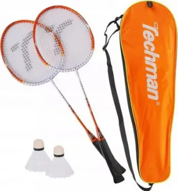Set badminton Techman 2006S, 2 raketa, me çantë, portokalli