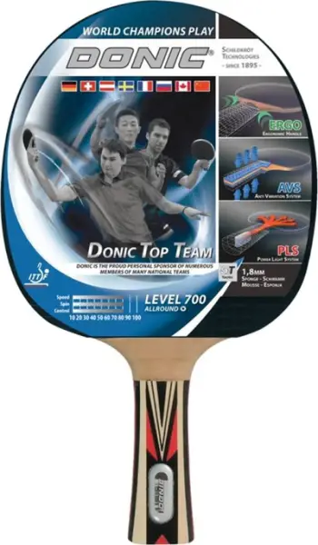 Raketë pingpongu Donic Top Team Level 700, sfungjer 1.8mm, dru cilësor, shumëngjyrëshe