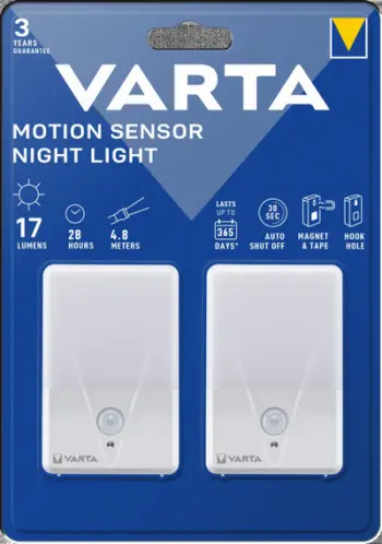Dritë nate me sensor lëvizjeje Varta 16624101402, LED, set 2 copë, e bardhë