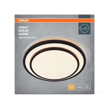 Plafonierë LED OSRAM ORBIS BERLIN, Ø 30 cm, metal, e zezë