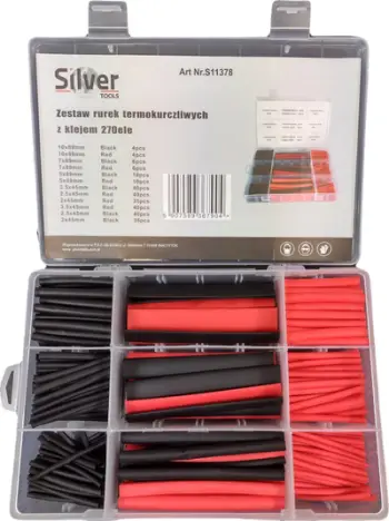 Set tuba termokurçues Silver Tools S11378, me ngjitës, 270 copë, zi e kuqe
